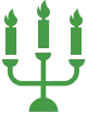 green icon for religion showing a candelabra
