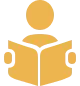 icône jaune pour l'apprentissage montrant une personne lisant un livre